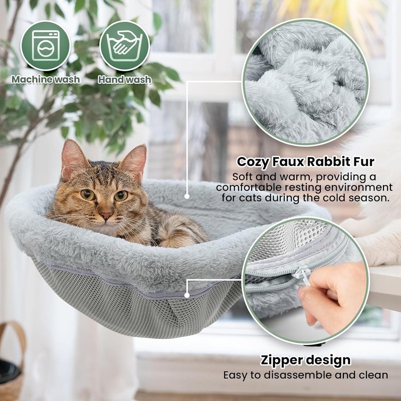 JUNSPOW Cat Desk Bed - One-Click Folding,Sunken Design & Space-Saving Semi-Circular Cat Bed, Soft Faux Rabbit Fur Material, Suitable for Various Desktops-Maximum Hold Up to 40lb - Image 5